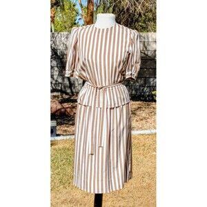 Compositions Brown Striped S/S Flowy Midi-Belt Sz6 Fit & Flare Maxi Dress EUC